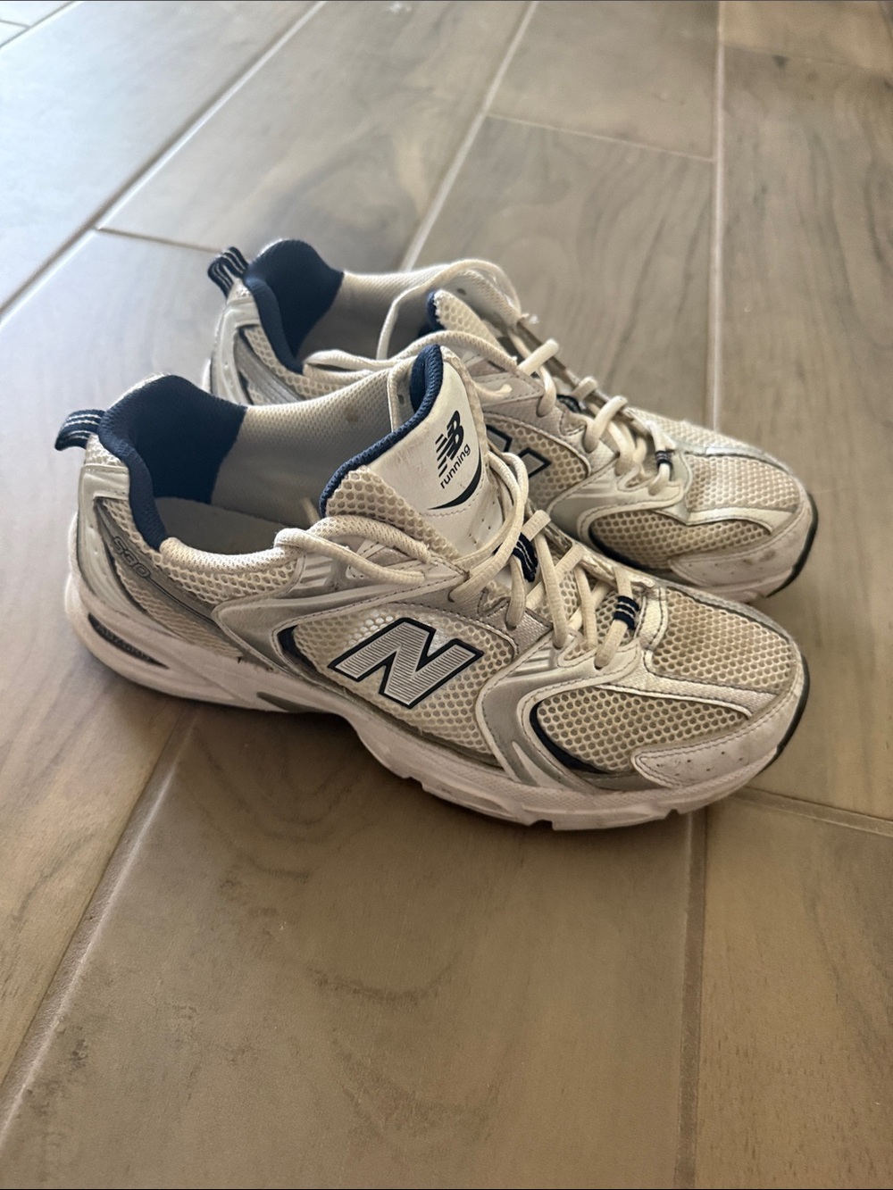 New Balance White & Navy Athletic Sneakers